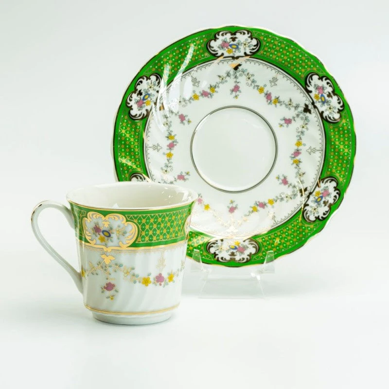 Green Swag Cup & Saucer 3 Green Swag Cup & Saucer