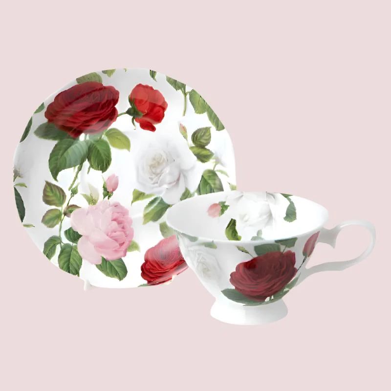 Elegant Red & White Rose Cup & Saucer 3 Elegant Red & White Rose Cup & Saucer