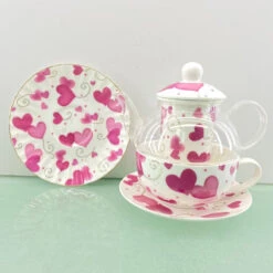 Gold Pink Heart Glass T41